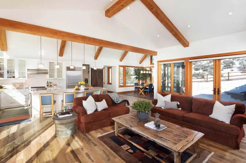 Living room with wooden beams